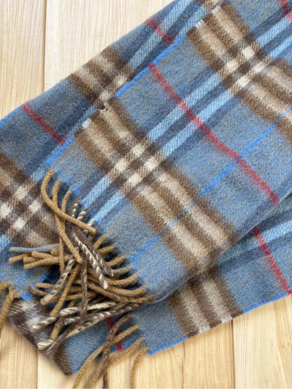Burberrys of London Vintage Cashmere Scarf Blue Beige Gender Neutral
